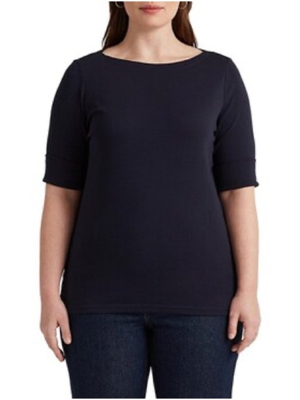 Lauren Ralph Lauren Plus Navy Boatneck Elbow Sleeve Top XXL